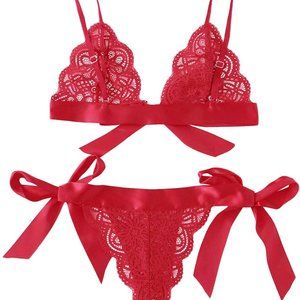 Sexy Red Lace Tie Lingerie Set